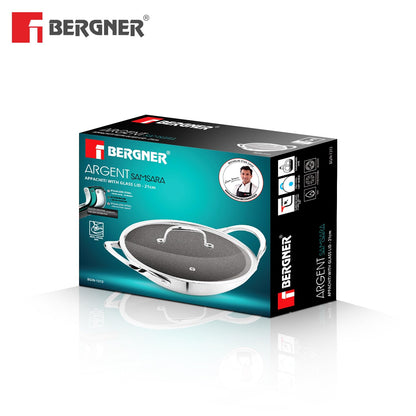 Bergner Argent Samsara Triply Non-Stick Appachetty with Glass Lid | 21 cm | Healthy Cooking |