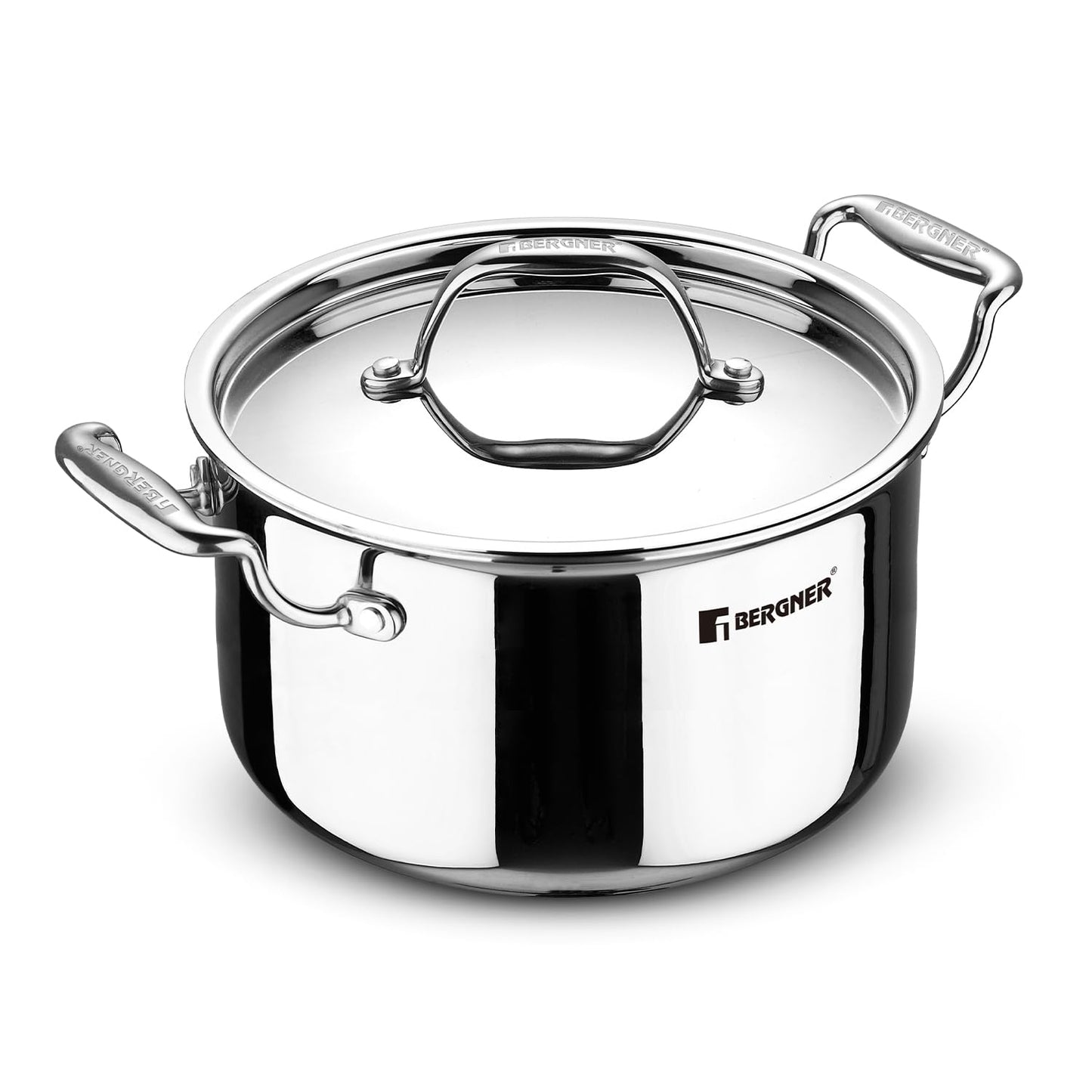 Bergner Argent Triply Stainless Steel Casserole with Lid  | Food Safe Durable | Stay Cool Handle |