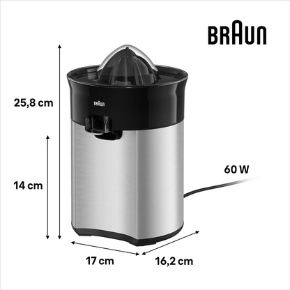Braun Quick 5 Citrus Juicer | 60 W | Black | Smart Pulp Control |