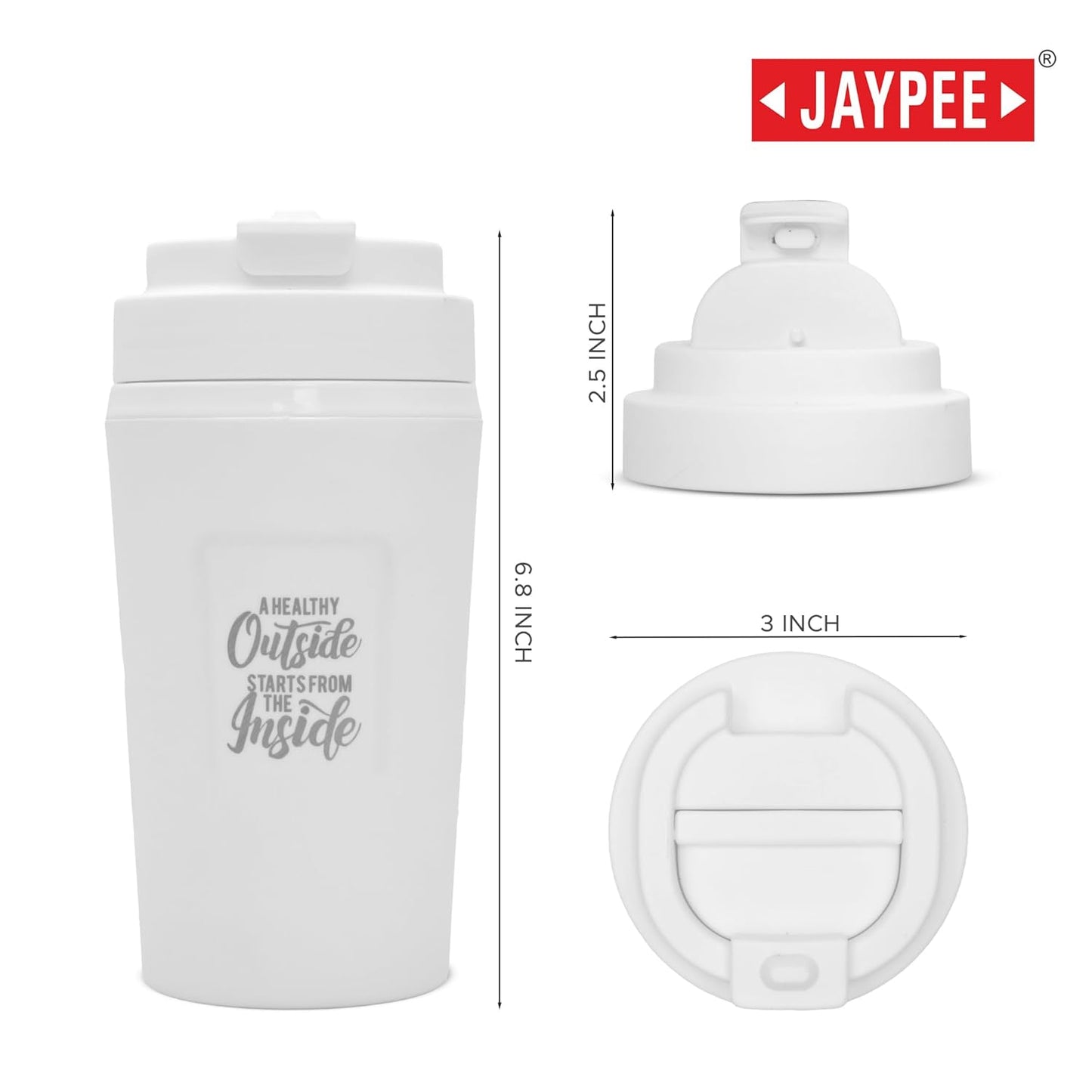 JAYPEE ZIPSIP Pu Insulated Hot & Cold Stainless Steel Coffee Mug | 500ml | White |