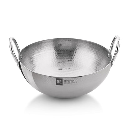 Bergner Essentials Hammered Kadai | Food Safe | Sturdy & Durable | Easy to Clean |