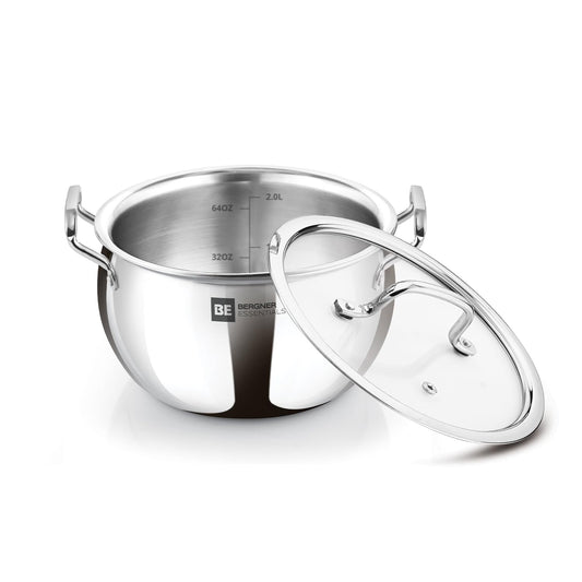 Bergner Ankush Triply Stainless Steel Rice Handi with Lid | Silver | Faster Cooking |