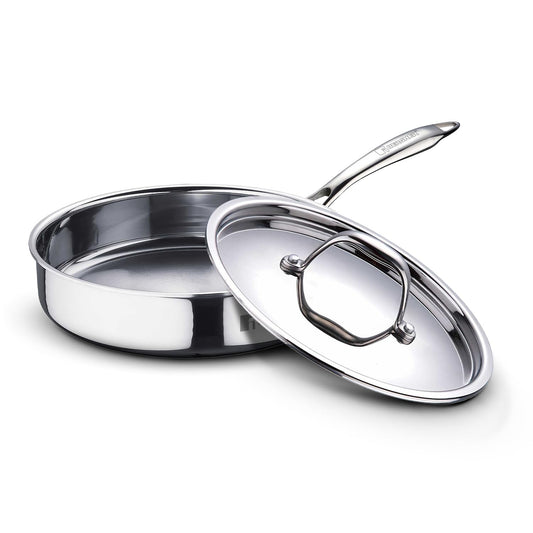 BERGNER Argent TriPly Stainless Steel | Sautepan with Stainless Steel Lid | Stay Cool Cast Handle |