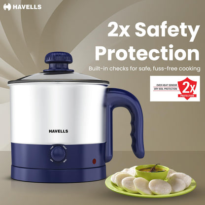 Havells Steamor Multicook Kettle | 1.2 L Capacity | Food Grade Body with Cool Touch Handle |