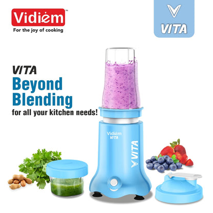 Vidiem Vita Personal Blender | 2 Jars (250ml +500ml) | 3 Year Motor Warranty | Blue |