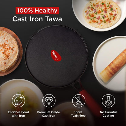 Pigeon Imperi Cast Iron Long Handle Tawa |  Pre-Seasoned with 100% Vegetable Oil | Naturally Non-Stick | Toxin Free |