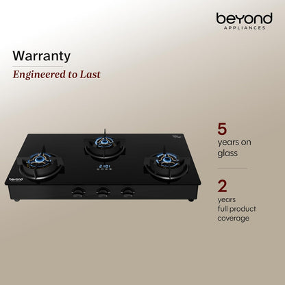 Beyond Appliances Auriga Pro 3-Burner  Auto Ignition | Smart Digital Timer | 5D Full Brass Burners |