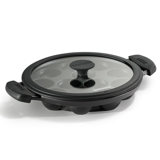 Tramontina Titanex Pre-Seasoned Cast Iron Paniyaram | 7 Pitx | 20 cm | Toughned Glass Lid |
