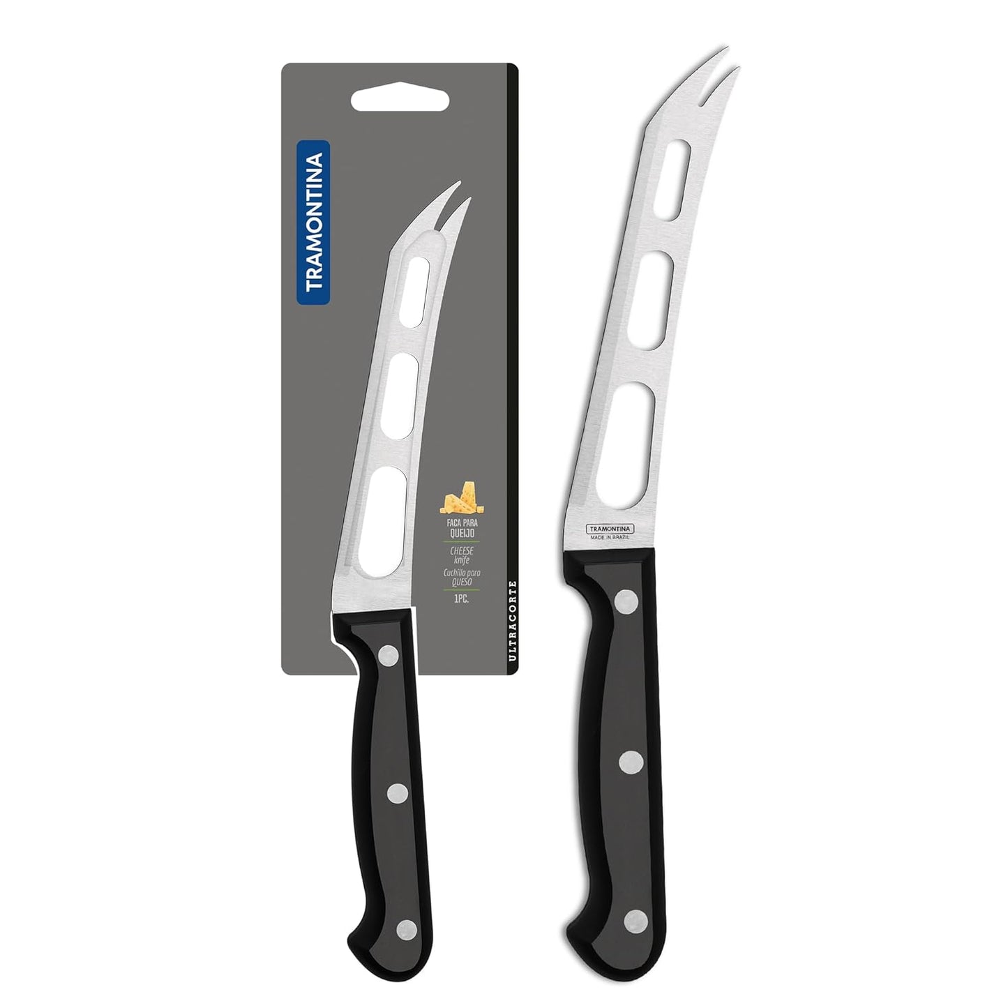 Tramontina Ultracorte Cheese Knife | 15 cm Stainless Steel Blade | Non-Stick 3-Hole Design | Antimicrobial Polypropylene Handle | Dishwasher Safe | 5-Year Warranty |