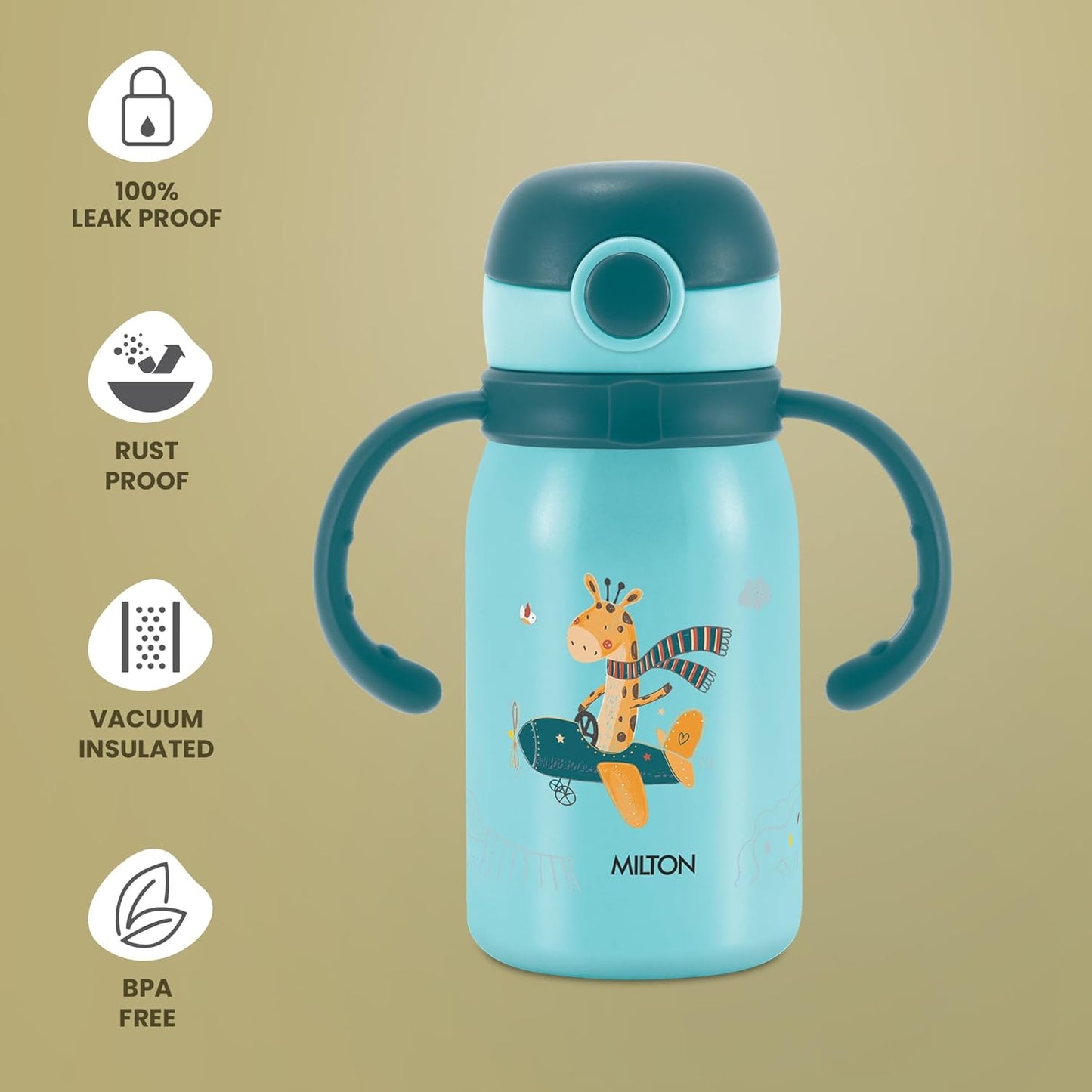 Milton Kiddo Thermosteel Water Bottle | 300ml | Spout Lid and Straw | Blue |