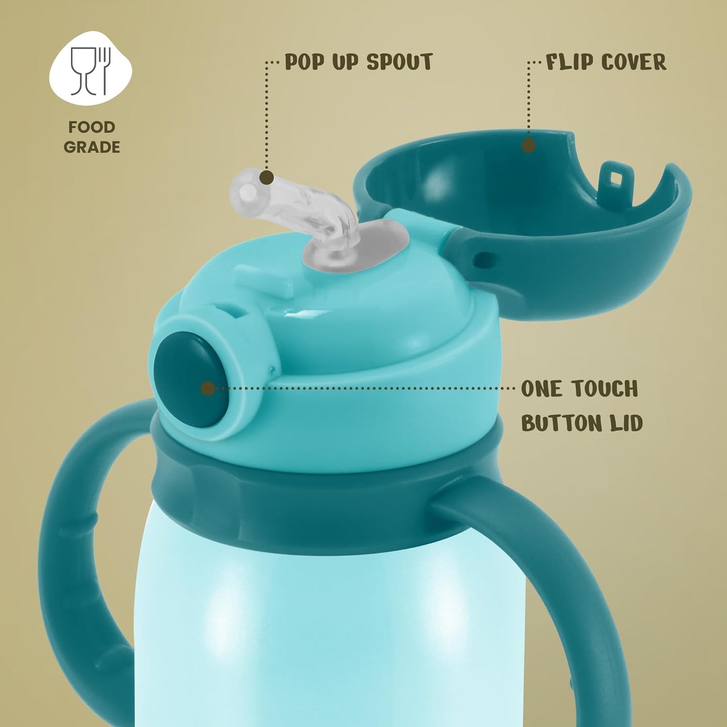 Milton Kiddo Thermosteel Water Bottle | 300ml | Spout Lid and Straw | Blue |
