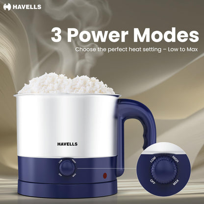 Havells Steamor Multicook Kettle | 1.2 L Capacity | Food Grade Body with Cool Touch Handle |