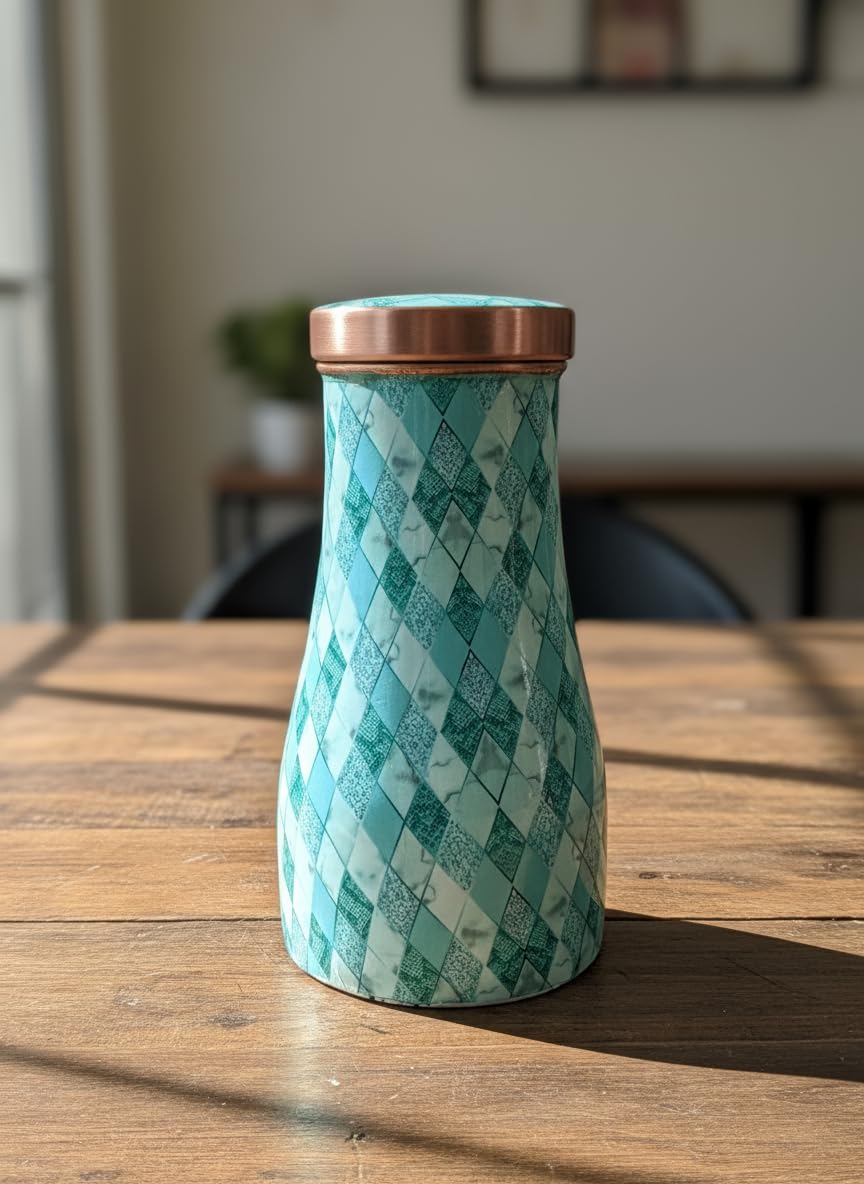 Buy Pipal Copper Pot | 500 ml | Green Crystal | Unique Look |