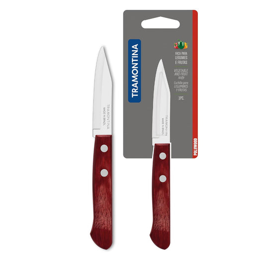 Tramontina Polywood Stainless Steel Vegetable and Fruits Knife | Wooden Handle | 5 Year Warranty