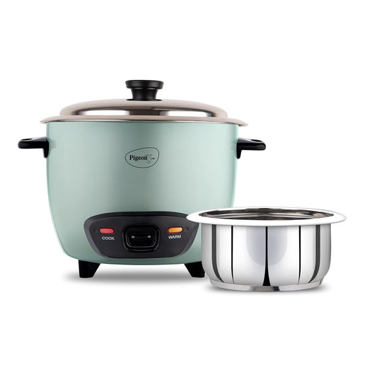 Pigeon Inox Rice Cooker | 1.8 Litre | Stainless Steel Lid | Steel Cooking Pot | Measuring Cup & Spatula |