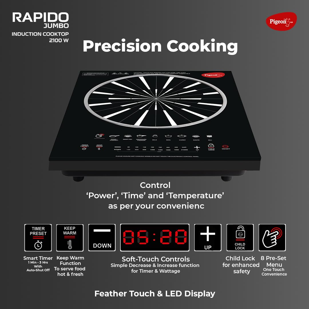 Pigeon Rapido Jumbo | 2100 W | Crystal Glass Plate | No LPG |