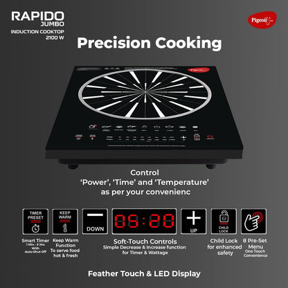 Pigeon Rapido Jumbo | 2100 W | Crystal Glass Plate | No LPG |