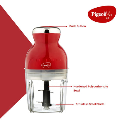 Pigeon Rapid Electric Chopper | Portable with 3 Stainless Steel Blades | Maroon | 300 Watts |