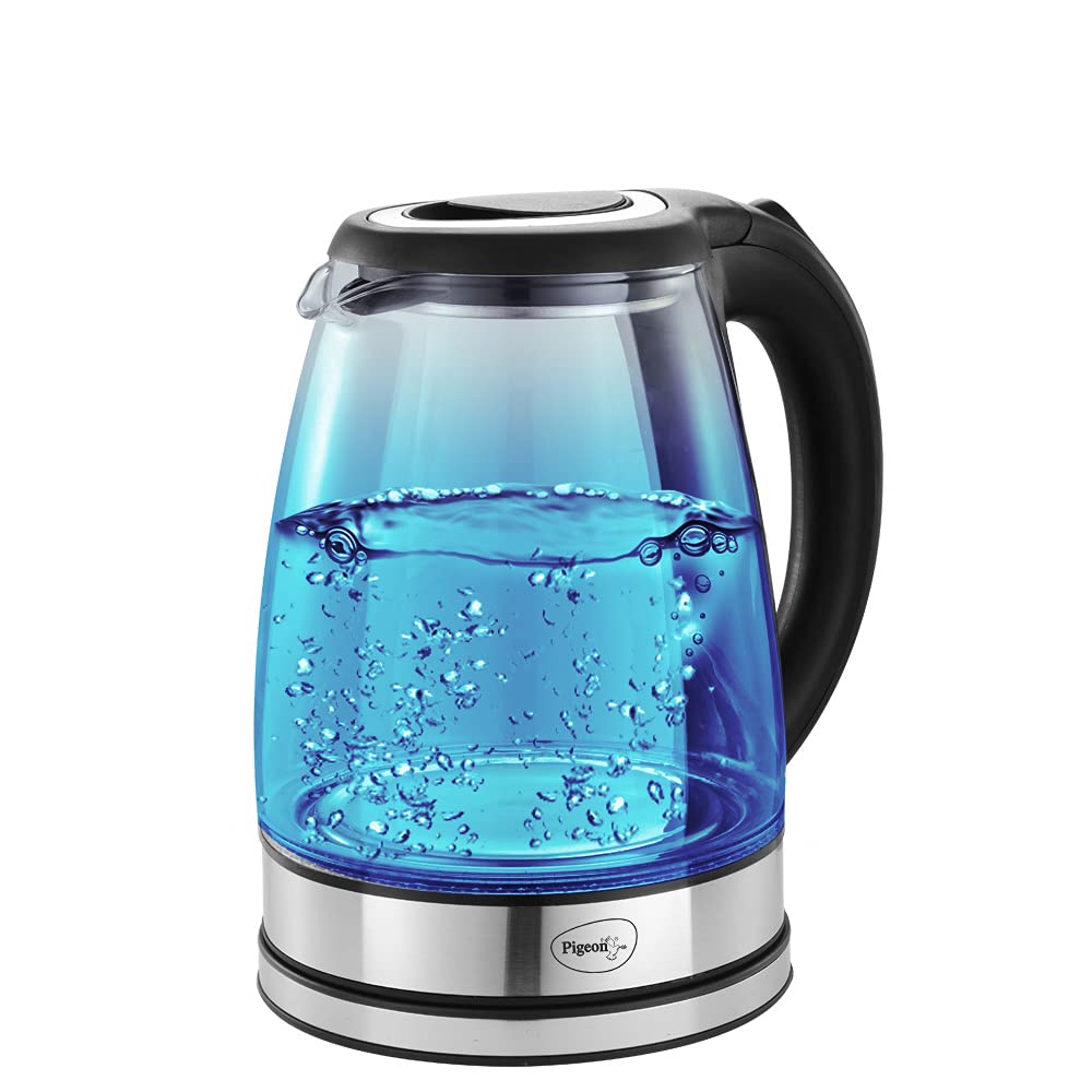 Pigeon Crystal Glass Electric Kettle | 1.8 Litre | Blue LED Illumination | 1500 Watts | Silver |