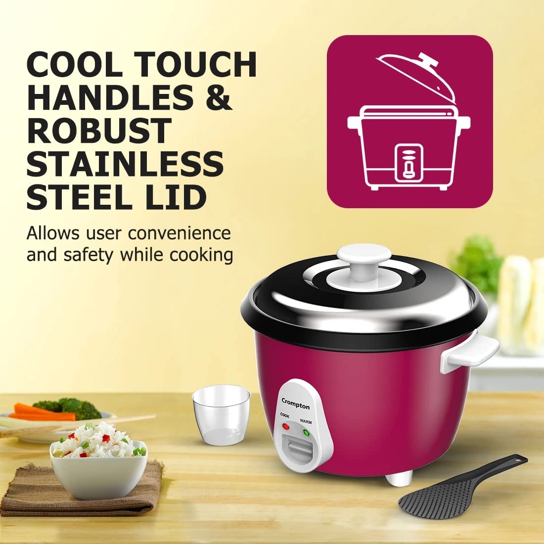 Crompton Harvest Pro Food Grade Non-stick Rice Cooker | 1.8L | - Infinia Home and Kitchen
