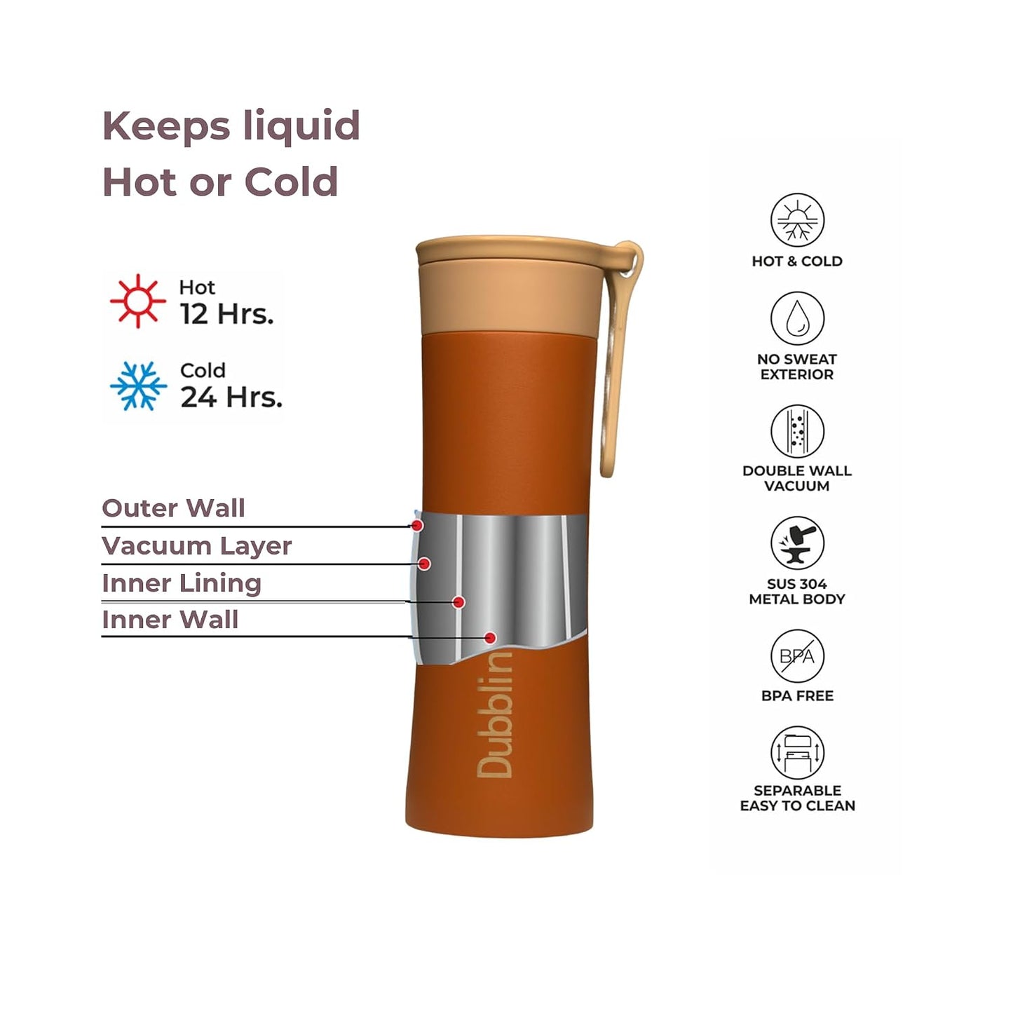 Dubblin Belly Water Bottle 230ml | Double Wall Vacuum Insulated | Stainless Steel Bottle |