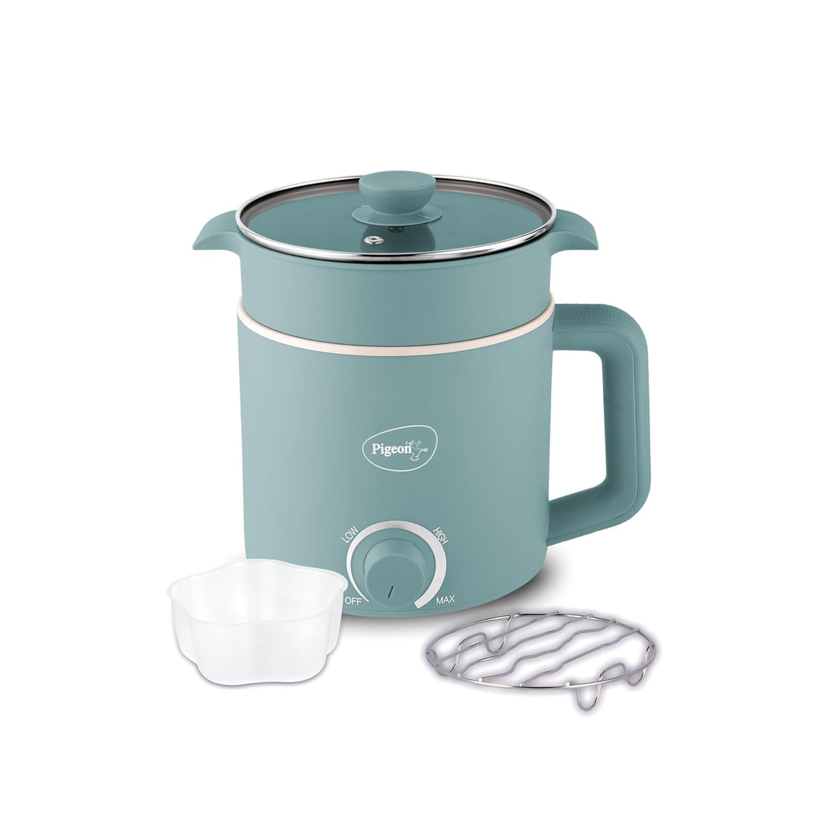 Pigeon Swift Plus Multicook Kettle with Steamer | 1.5 Litre | Double Layered | Glass Lid | 600 Watts |