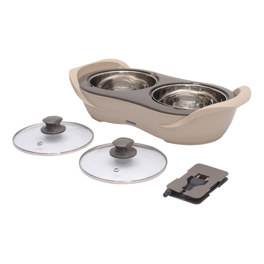 Jaypee Plus 2-in-1 Stainless Steel Electric Casserole Set | 1150ml x2 | Food Warmer & Buffet Server | Beige |