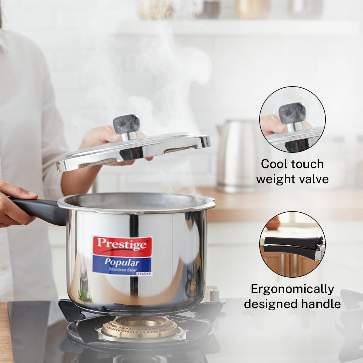 Prestige Popular Svachh Stainless Steel Cooker | 1.5 Litre | Spillage Control | ISI Ceritfied|
