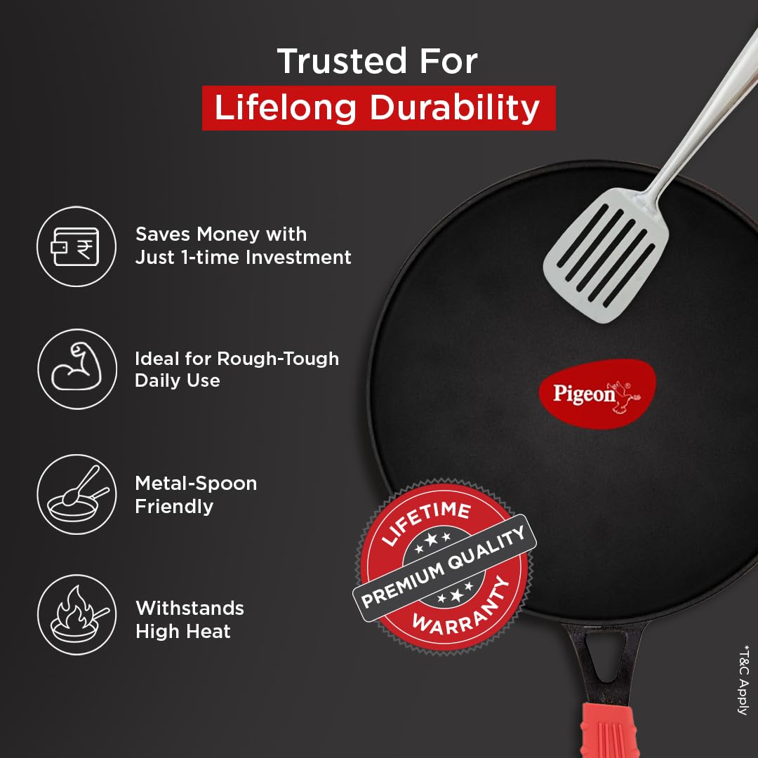 Pigeon Imperi Cast Iron Curved Tawa | 100% Healthy & Toxin-Free Tawa | Strong & Durable |