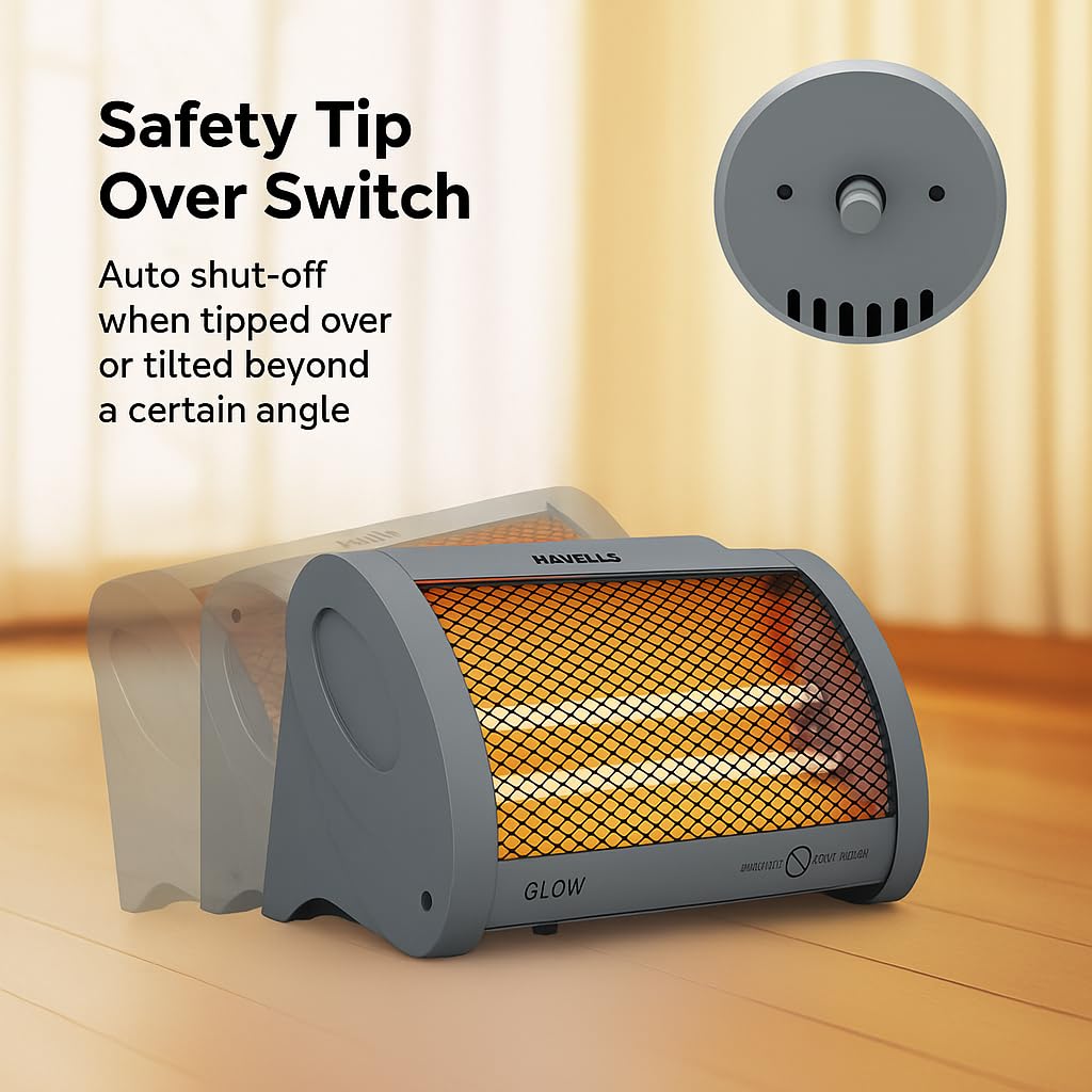Havells GLOW | Room Heater| Dual Heat | Dual Quartz Heating Rods | Silent Operation |