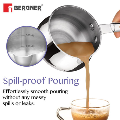 Bergner BE Triply Stainless Steel Tea,Coffee & Milk Warmer | 1.5L | Fast Heating, Durable & Easy to Clean |