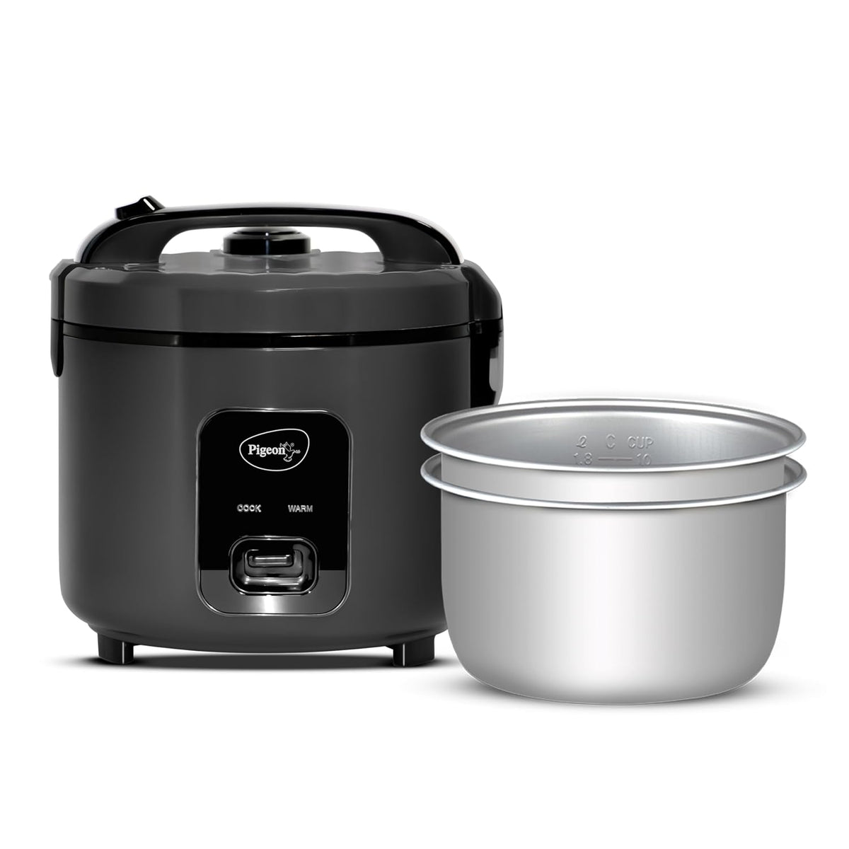 Pigeon Deluxe  Rice Cooker | Grey | 2 Pots | 3 L |  Keep Warm Function | Steam Basket | Measuring Cup & Spatula |