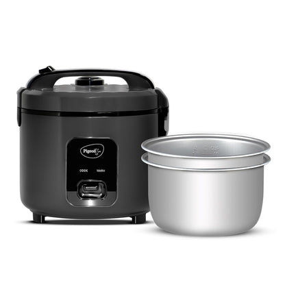 Pigeon Deluxe  Rice Cooker | Grey | 2 Pots | 3 L |  Keep Warm Function | Steam Basket | Measuring Cup & Spatula |