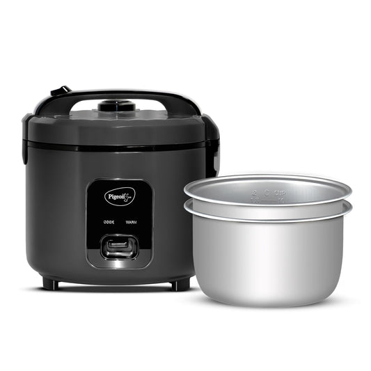 Pigeon Deluxe  Rice Cooker | Grey | 2 Pots | 3 L |  Keep Warm Function | Steam Basket | Measuring Cup & Spatula |