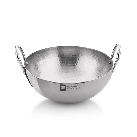Bergner Essentials Hammered Kadai | Food Safe | Sturdy & Durable | Easy to Clean |