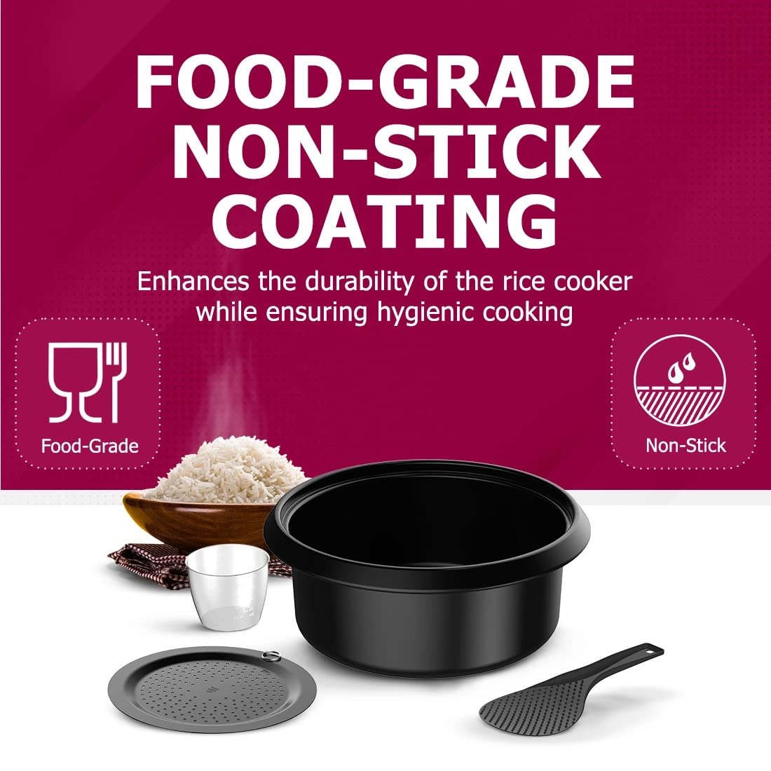 Crompton Harvest Pro Food Grade Non-stick Rice Cooker | 1.8L | - Infinia Home and Kitchen