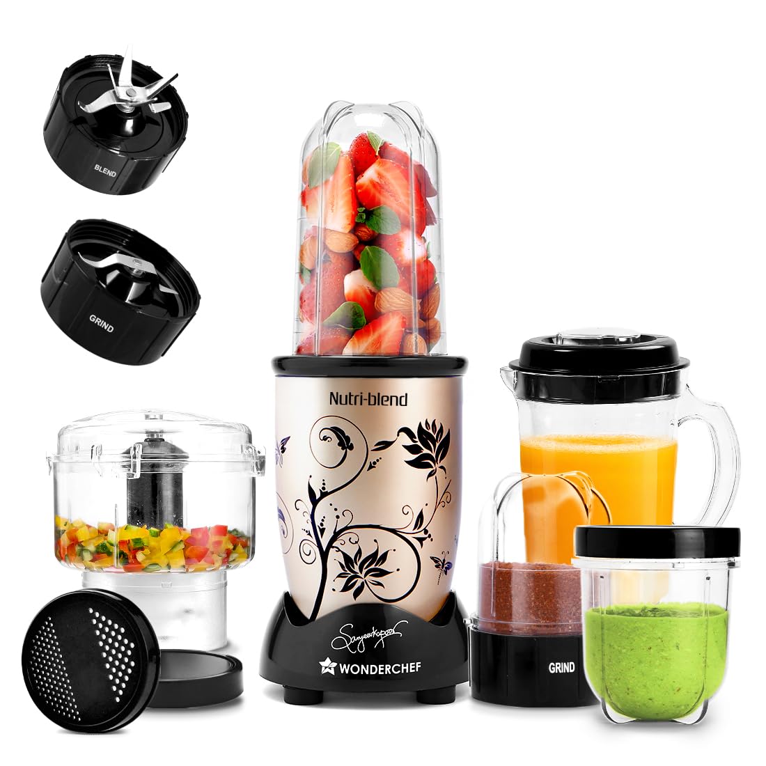 Wonderchef Nutri blend, Juicer, Mixer Grinder, Blender, Chopper | 400 Watt | Champagne | - Infinia Home and Kitchen