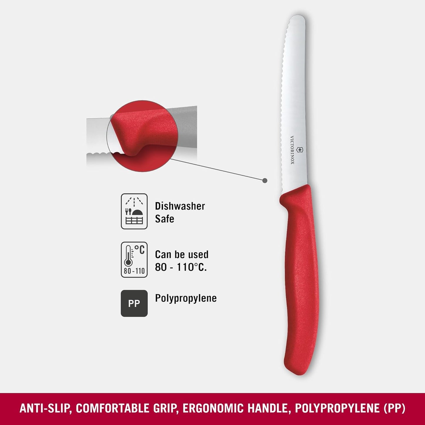 Victorinox Swiss Made | Stainless Steel Swiss Classic Paring Knife | 11 cm | Serrated Edge with Round Tip | Professional and Household Kitchen Tools |