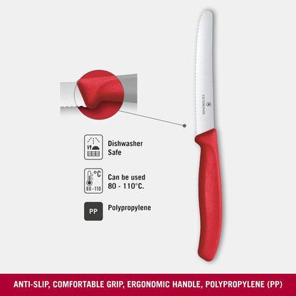 Victorinox Swiss Made | Stainless Steel Swiss Classic Paring Knife | 11 cm | Serrated Edge with Round Tip | Professional and Household Kitchen Tools |