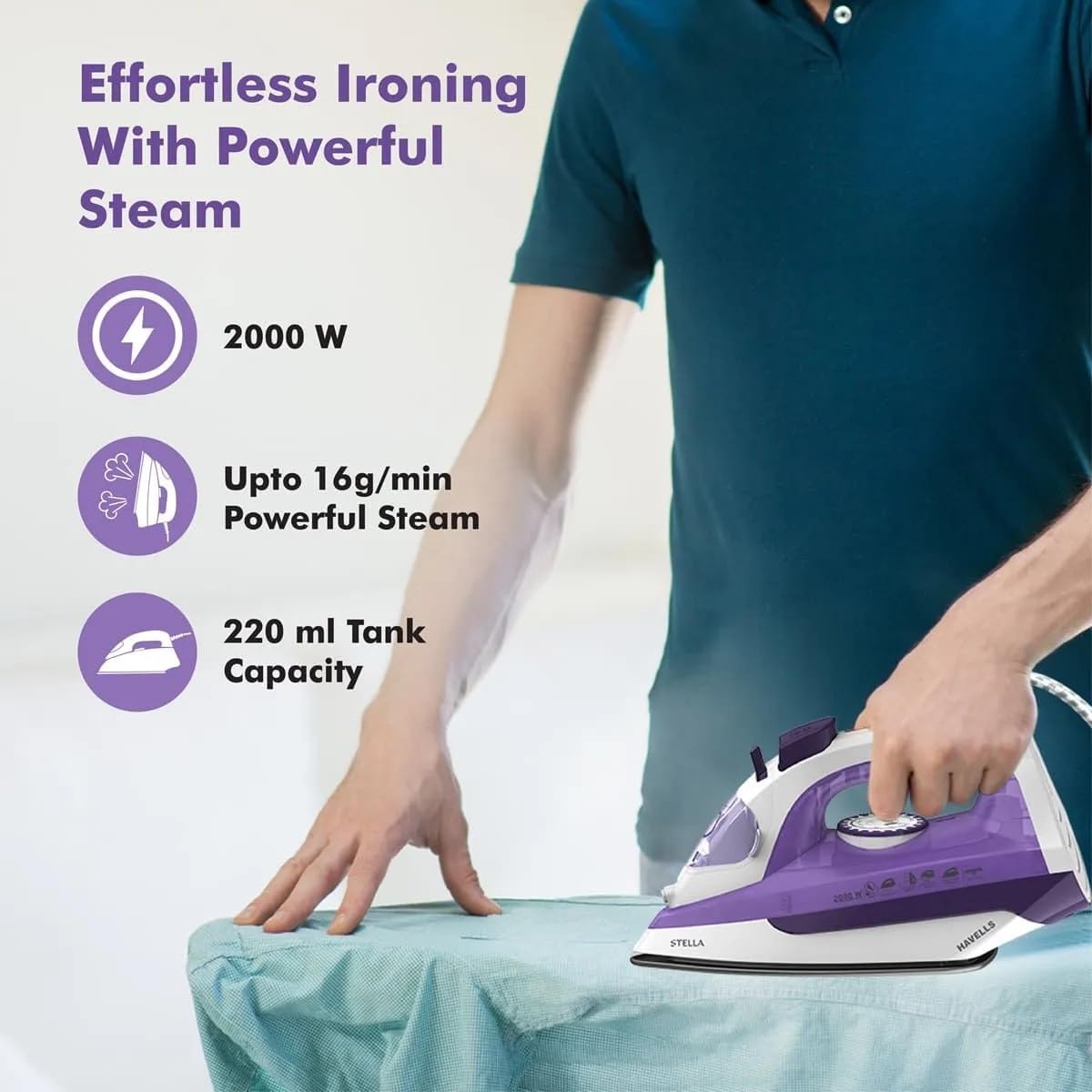 Havells STELLA | 2000 W | Steam Iron | Anti Drip | Self-Cleaning | Anti Scalc Technology |