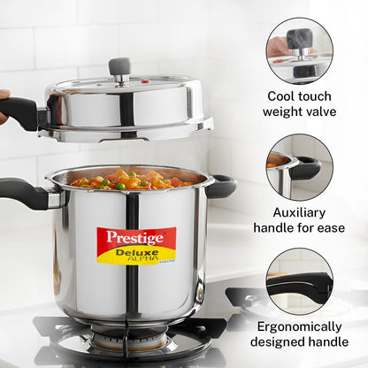 Prestige Deluxe Alpha Stainless Steel Pressure Cooker | 10 Litre | 10 Years Warranty | Large |