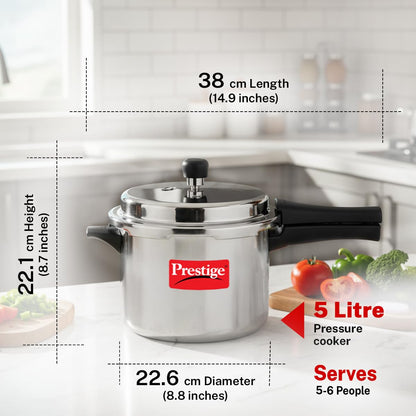 Prestige Popular Aluminium Pressure Cooker | 5 Litre | Light Weight |
