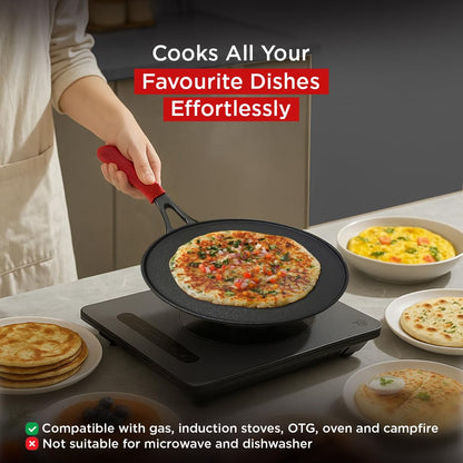 Pigeon Imperi Cast Iron Long Handle Tawa |  Pre-Seasoned with 100% Vegetable Oil | Naturally Non-Stick | Toxin Free |