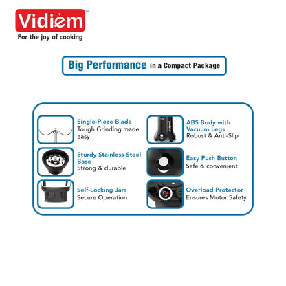Vidiem Vita Spice Personal Blender | 500W | 3 Jars (250 ml +500 ml& 300ml) | 3 Year Motor Warranty |