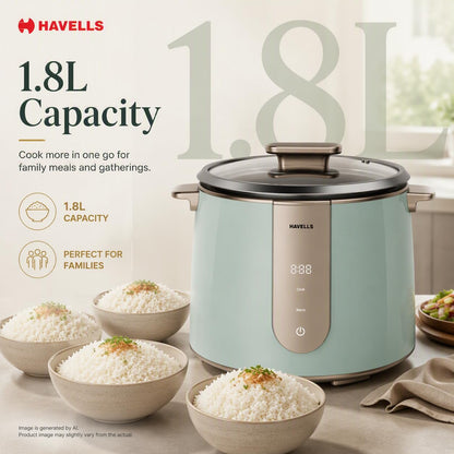 Havells Craft Rice Cooker | 1.8 L Capacity | 6 hour Keep Warm Mode |