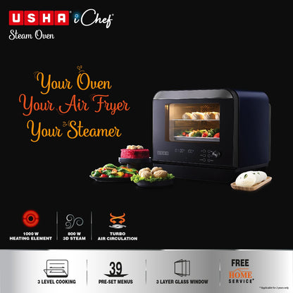 Usha iChef Steam Oven | Air Fryer | Steamer | 39 Pre-set Menus |