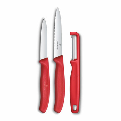 Victorinox Swiss Made Stainless Steel Swiss Classic Paring Knife | 8,10 cm | I-Peeler Set 3 Pcs | Red |