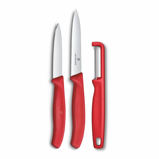 Victorinox Swiss Made Stainless Steel Swiss Classic Paring Knife | 8,10 cm | I-Peeler Set 3 Pcs | Red |