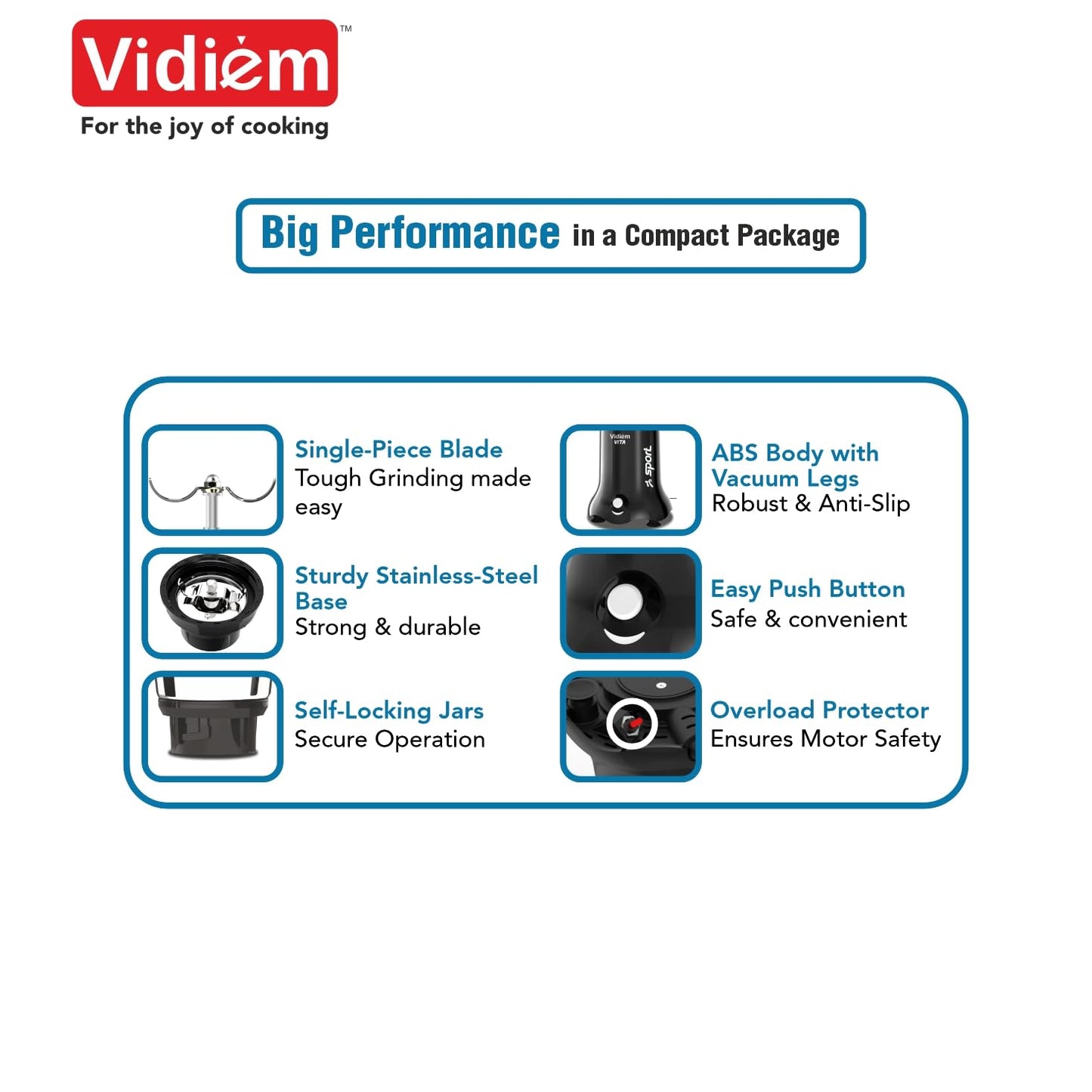 Vidiem Vita Personal Blender | 2 Jars (250ml +500ml) | 3 Year Motor Warranty | Blue |