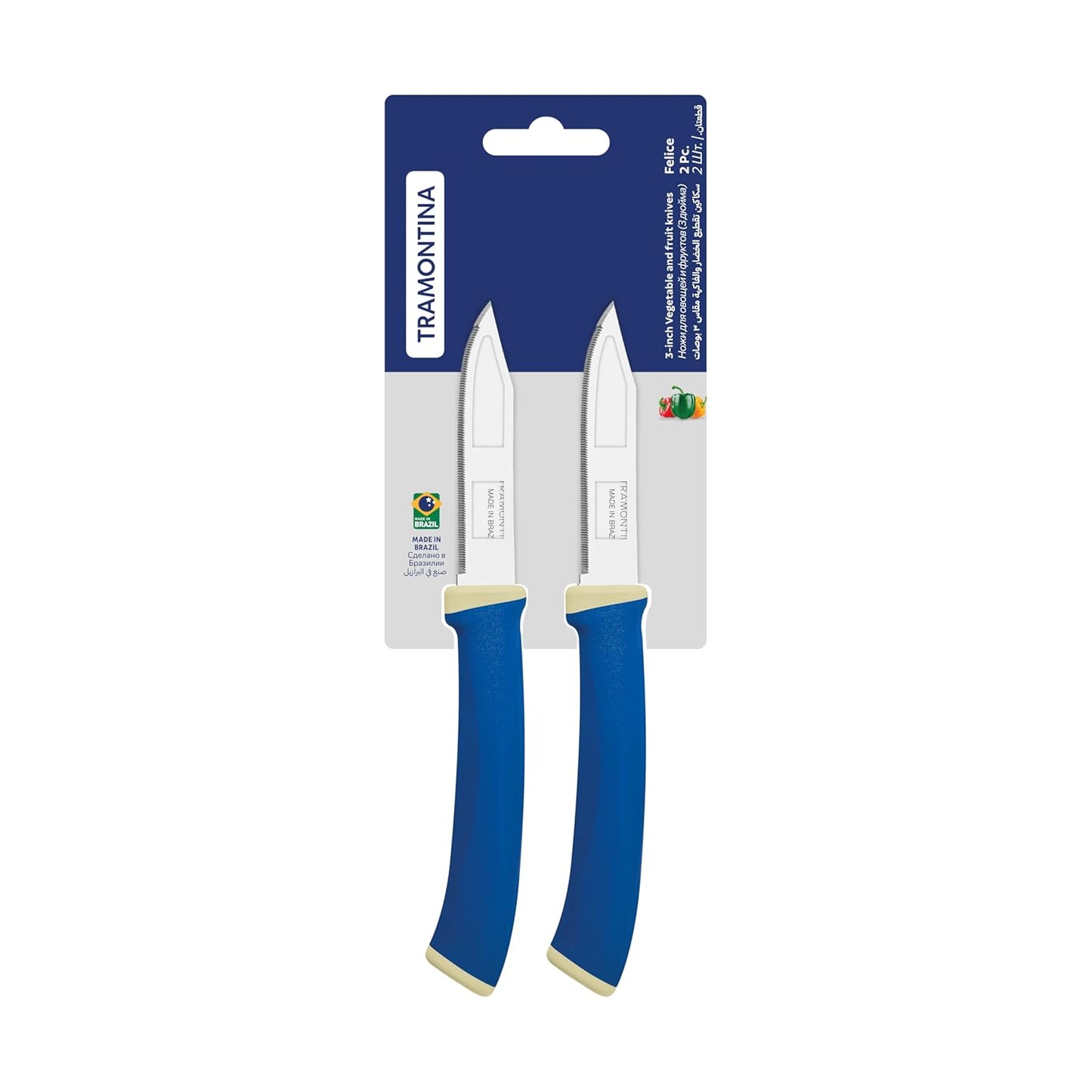 Tramontina Felice  2-Piece Serrated Fruit & Vegetable Knife Set | Stainless Steel Blades | Dishwasher Safe | Kitchen Knives with Blue Handles |
